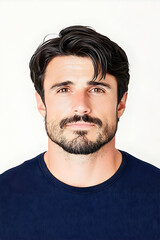 Fototapeta premium Studio portrait of a man with a short dark hairstyle and a trimmed beard