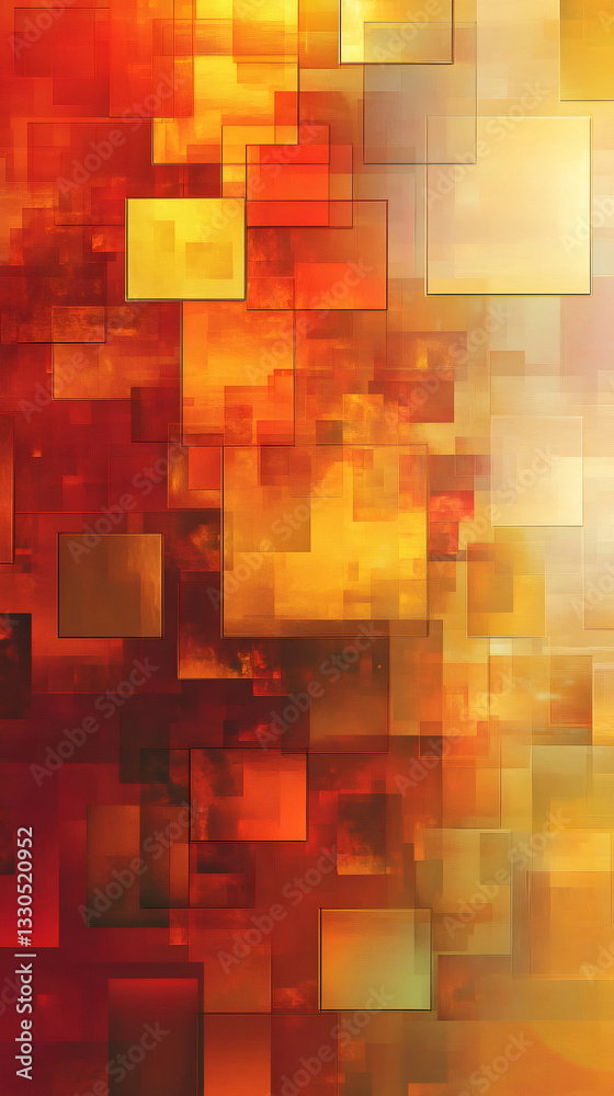 Poster Modern digital art with overlapping squares in shades of orange and red creates an abstract textured background