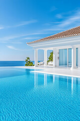 Fototapeta premium Stunning cliffside villa with infinity pool overlooking the ocean
