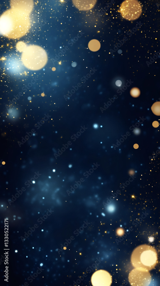 Aufkleber golden bokeh lights and sparkling glitters dancing over deep navy background, evoking enchanting fes