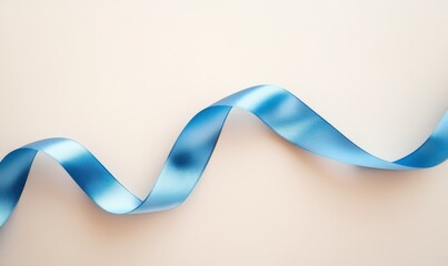 Shimmering blue ribbon flowing gracefully across a soft neutral background, representing elegance and simplicity.