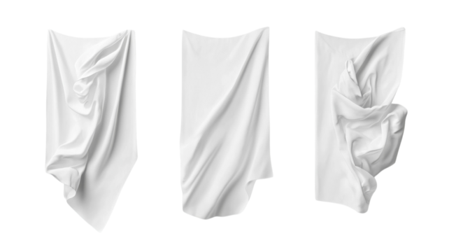White fabric draping with folds and creases displayed in artistic arrangement