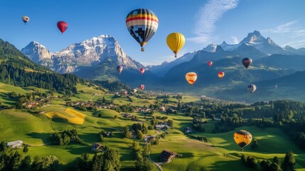hot air ballon festival switzerland mountain background