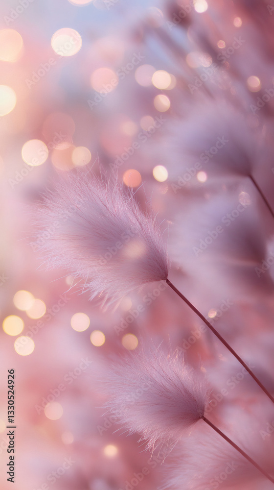 Aufkleber Soft pink feather grass flowers blowing in gentle breeze creating a beautiful bokeh effect with warm pastel colors