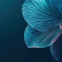 Close up of translucent blue flower petals on a dark background