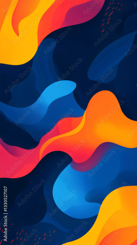 Poster Vibrant flowing abstract design featuring dynamic curved shapes blending colorful gradients with fluid artistic movement