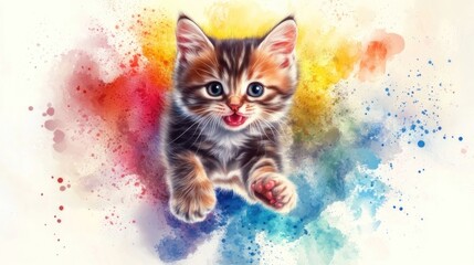 Obraz premium Cute kitten in vibrant rainbow colors