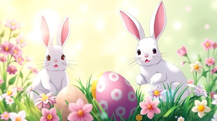 easter bunny and easter eggs wallpaper, background