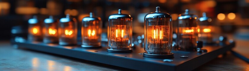 Illuminated Vacuum Tubes Displaying Warm Orange Light