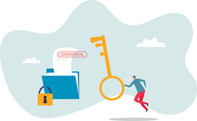 Confidential document, privacy protection or secret secured lock, safety or security to archive file or document, accessibility control.character for design