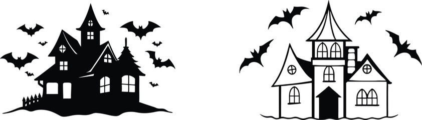 Haunted Houses, Bats, Halloween Silhouettes, Spooky Mansions, Gothic Architecture