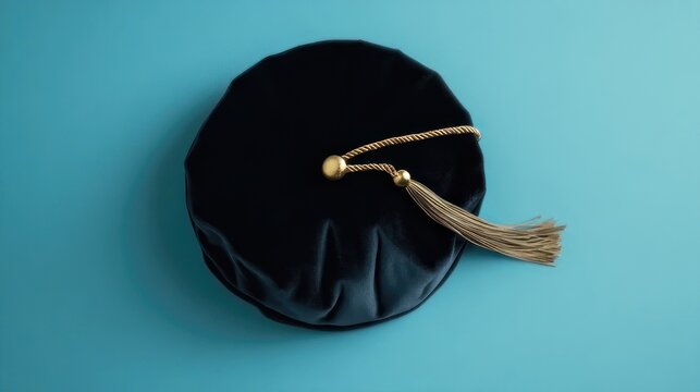 Dark navy blue velvet academic cap with tassel