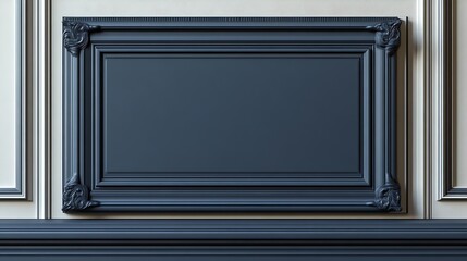 Elegant Dark Blue Frame On Cream Wall Paneling