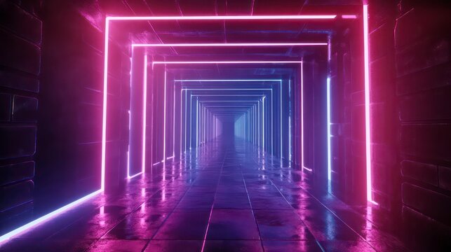 Empty neon rectangle frame with shining effect on dark background with copy space. Black Friday, Cyber Monday. Online shopping, sale and discount concept. 80s, 90s retro style. Synthwave, Retrowave