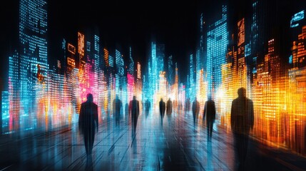 Obraz premium Futuristic cyber arena in watercolor style with abstract cityscape and vibrant lights for modern digital art design