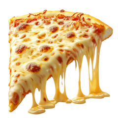 Fluffy 3D Cartoon Pizza Slice with Dripping Melted Cheese Isolated on Transparent Background