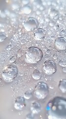 Close up photograph of many small water droplets on surface