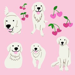 Cream Retriever Dog Illustration Set - Cute and Playful Design