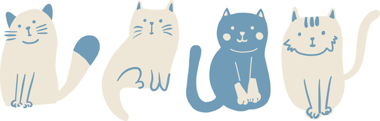 Minimalist Cute Cat Illustration Set - Playful and Aesthetic Design