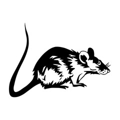  Black and white vector silhouette of a rat. Perfect for logo design, tattoos, stencils, and digital projects.