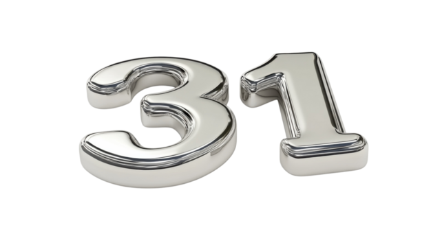 Stylish metallic number thirty-one designed for modern decor or event signage in a minimalist style