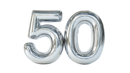 Celebrating a milestone with shiny silver balloons displaying the number fifty for a special occasion
