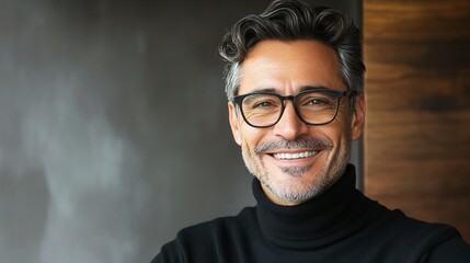 Obraz premium Joyful Entrepreneur in Stylish Glasses Smiling with Confidence