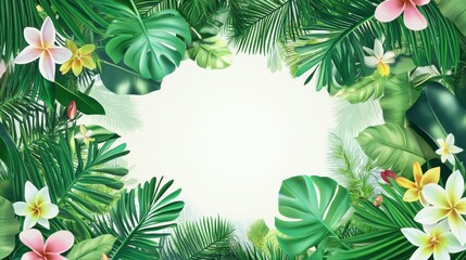 Lush Tropical Paradise: Vibrant Floral and Foliage Border