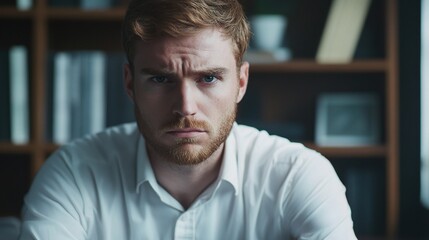 Obraz premium Serious Young Caucasian Businessman with Depressed Expression
