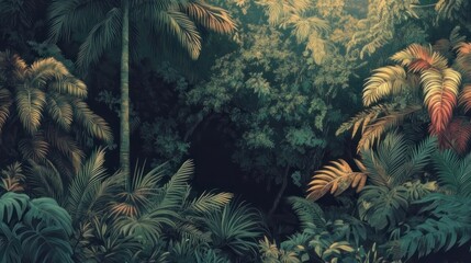 Lush tropical forest canopy, rich in color and detail