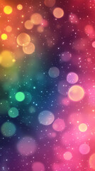 Abstract background with colorful bokeh lights and sparkling particles, creating a vibrant and festive atmosphere