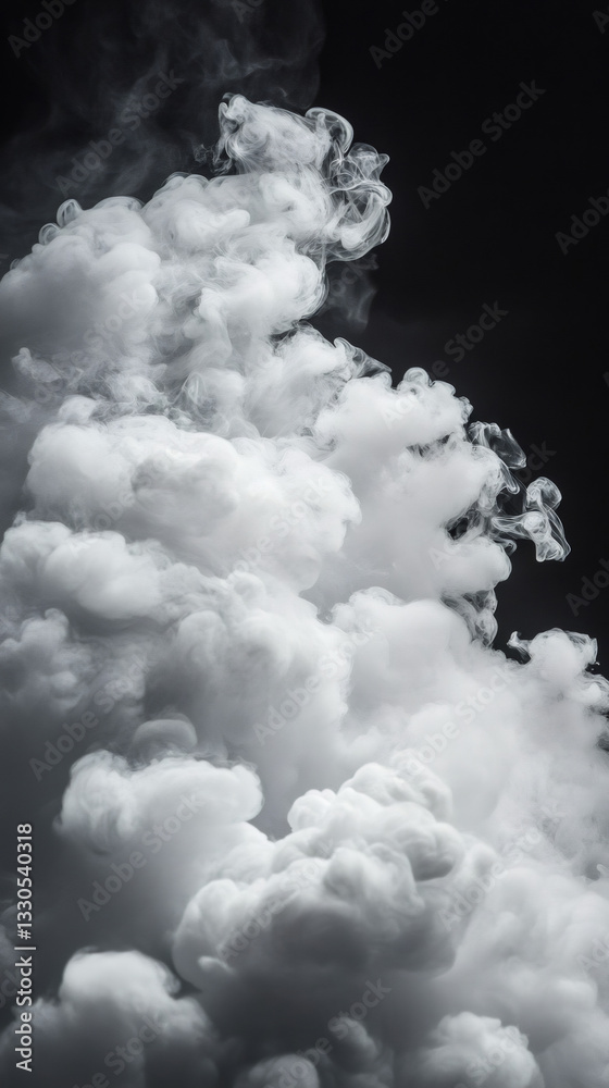 Poster white smoke is creating abstract shapes against a black background, perfect for backgrounds and text