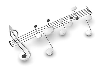 Fototapeta premium Dynamic three-dimensional musical notes staff on white, embodying harmony