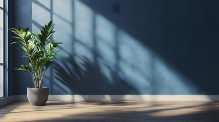 Fototapeta premium Serene Minimalist Interior Houseplant in Sunlight