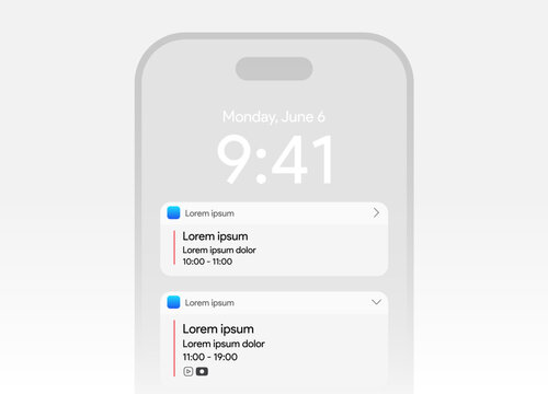 Calendar app notification template. Scheduled events push popup banner. Message alert mock-up. Digital planner for task management productivity organization. Mobile screen layout vector illustration. 