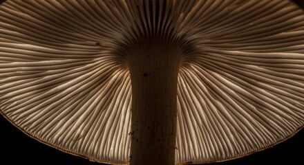Mushroom Gills Close-up View with Stem and Textured Pattern