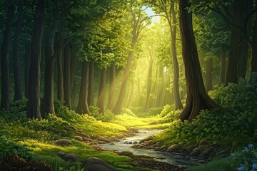 Obraz premium A serene forest glade with a small stream