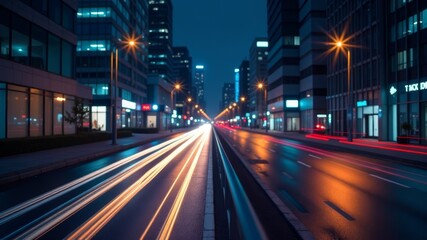 Fototapeta premium Light trails at night in an urban environment