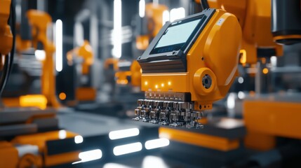 Fototapeta premium Advanced Robotic Arm in Modern Manufacturing Facility Scene