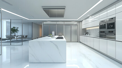 Modern Luxury Kitchen Interior Design with Marble Island and Stainless Steel Appliances