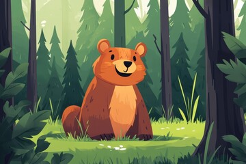 Friendly Brown Bear Sitting Peacefully In A Lush Forest