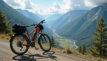 Bicycle parked at scenic overlook showcasing breathtaking view of the sprawling valley below