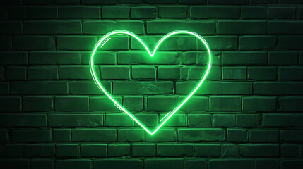 Neon green heart on a brick wall