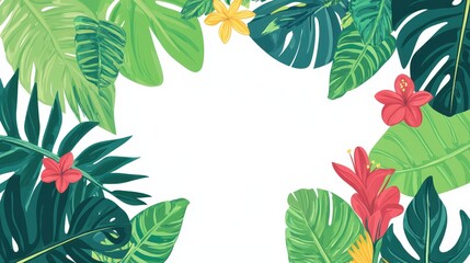 Tropical Paradise: Vibrant Floral and Leaf Border