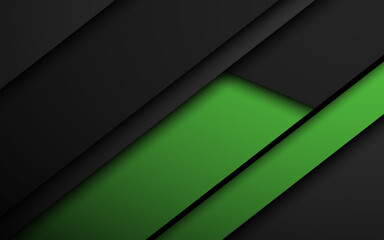 Abstract minimalistic black and green background. Oblique geometric shapes and lines for design. Banner template. Layers above each other. Vector illustration wallpaper
