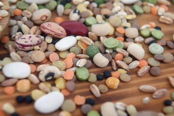 mix of legumes: lentils, chickpeas, peas, beans