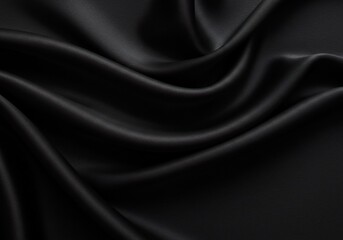 黒く滑らかなシルク、優雅に波打つ質感。影の深みと光沢の対比が美しい。