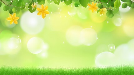 Obraz premium Serene Spring Meadow: A Breathtaking View of Yellow Flowers and Lush Greenery