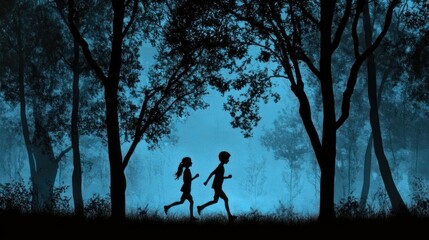 Children running through a mystical forest at night (1)
