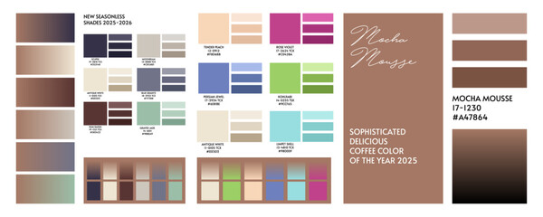 Fashion color trend Autumn Winter 2025. Color palette forecast of the future color trend. Stock vector palette of shades